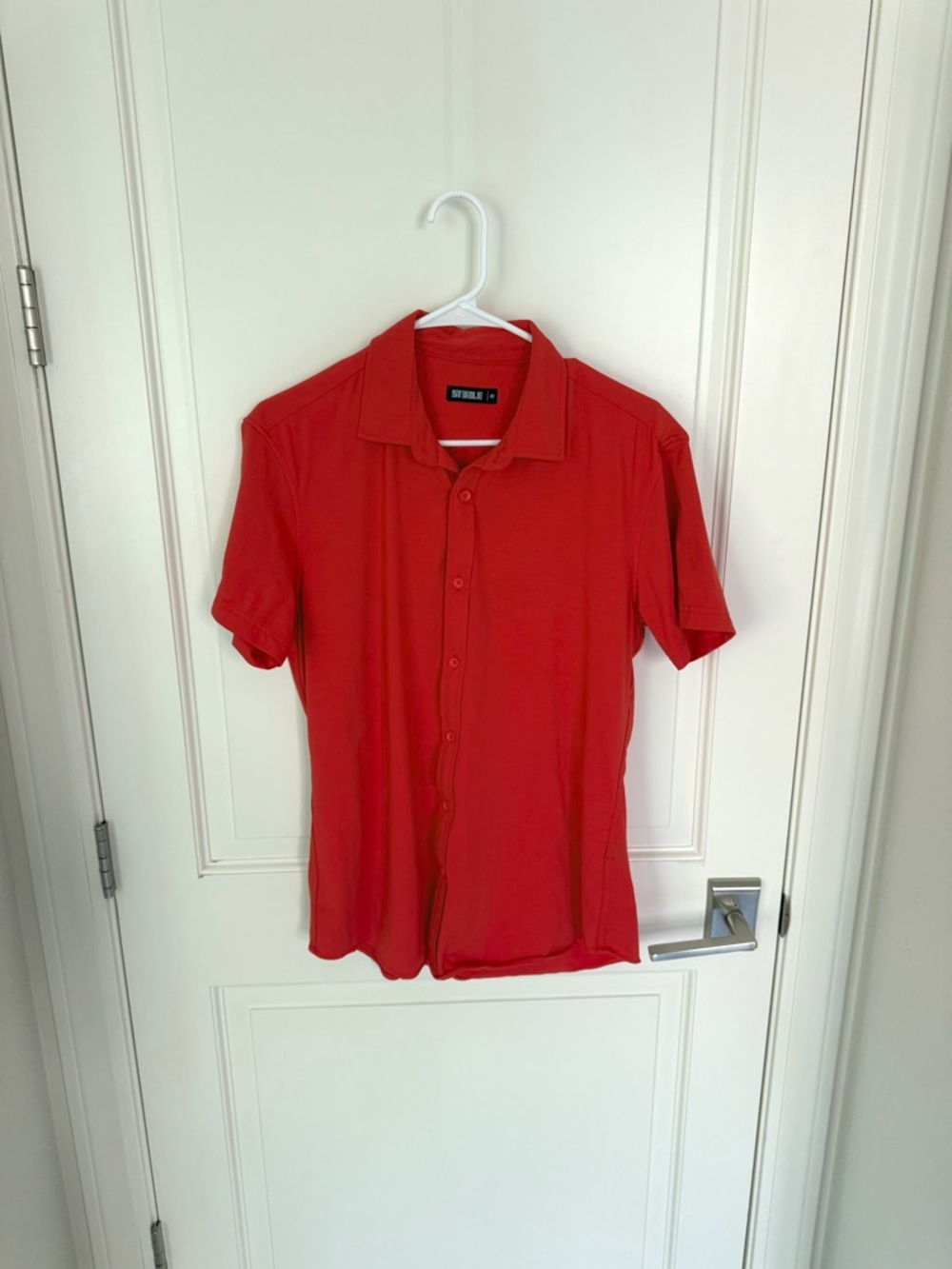 St33le Red Short Sleeve Button Up Knit Shirt Men’s MEDIUM  - Runs Slim -MARKS